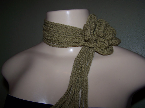 Hand Crocheted Flower Scarf/lariat/sacrflette/